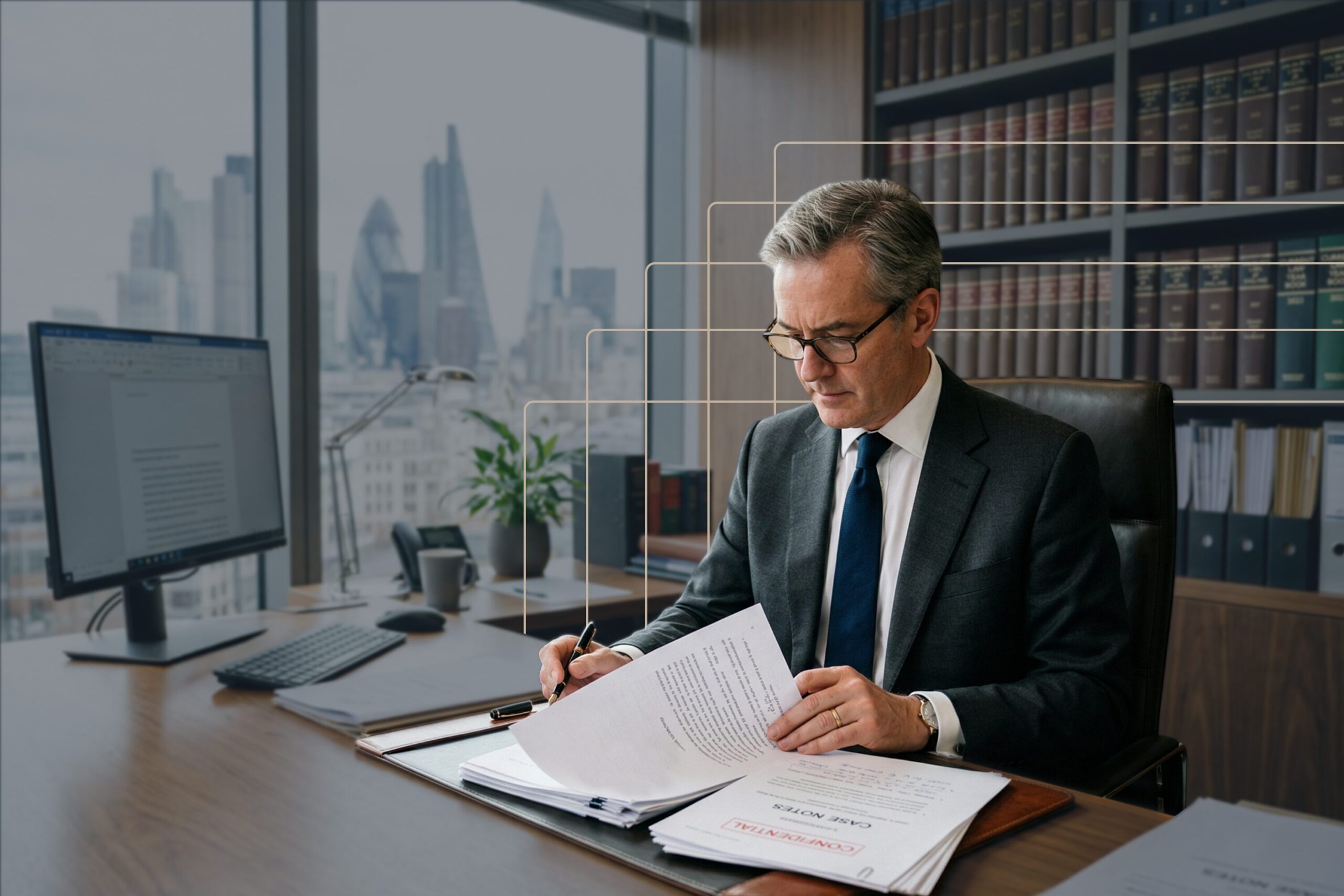 Serious Damage from Unauthorised Acts Defence Solicitor reviewing documnet