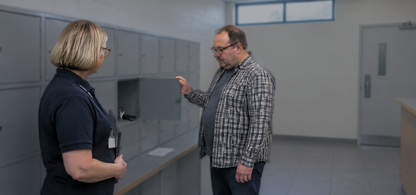 Visitor at secure unit lockers asking staff can a child under 18 go to prison