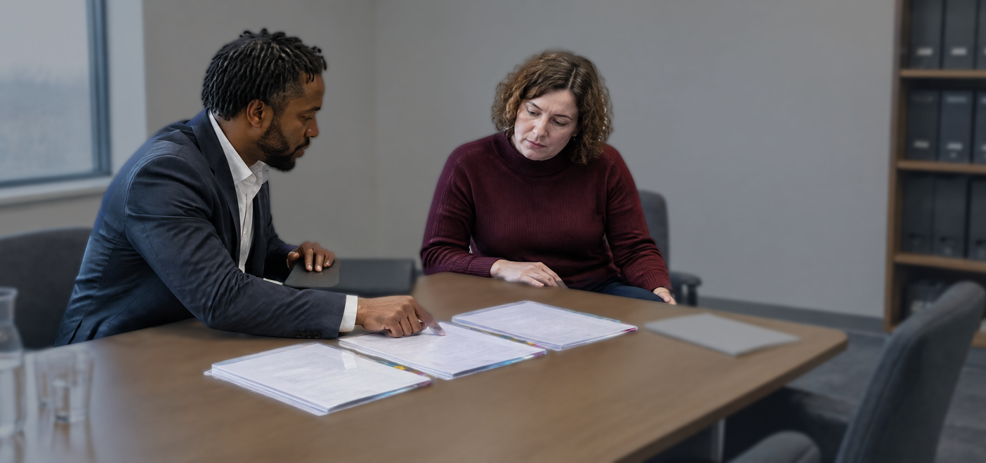 Solicitor reviewing documents with a client to challenge a CIFAS Marker