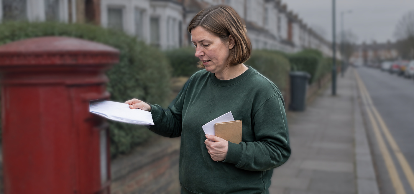 Woman posting letters in a postbox to challenge a CIFAS marker