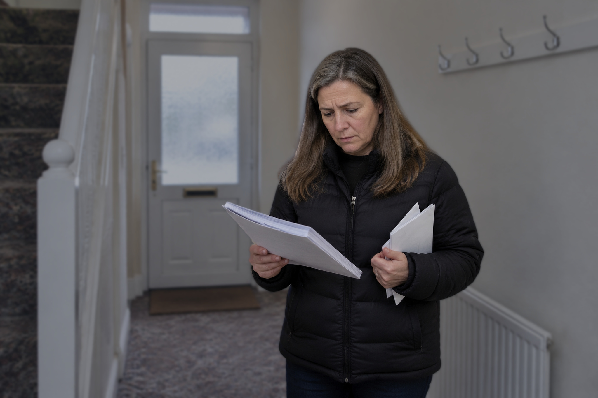Woman reading paperwork revealing a CIFAS Marker on her file