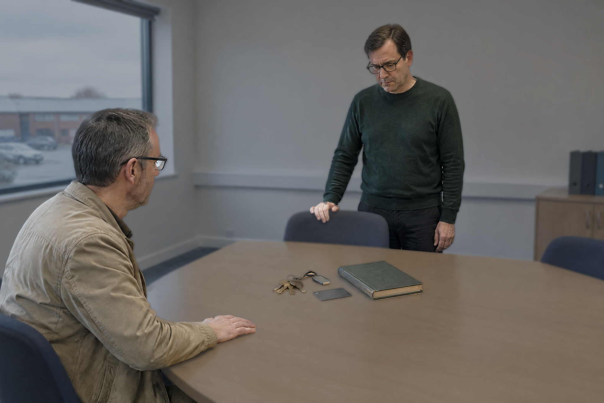 Man handing over keys and keycard after director disqualification