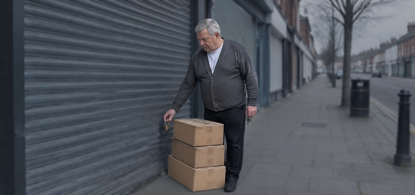 Director locking up a closed shop after business failure and unpaid loan