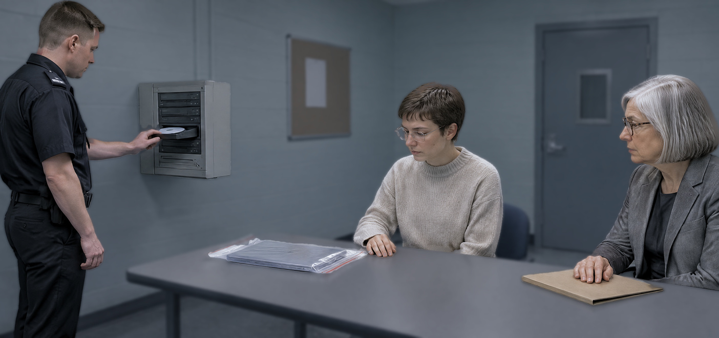 Officer starting interview recording as solicitor sits with suspect facing malware charges