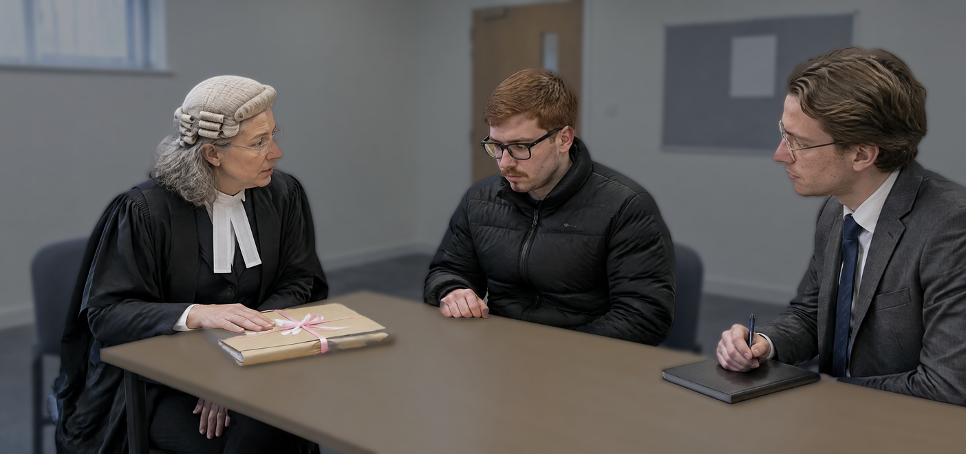 Barrister and solicitor advising a client facing murder charges