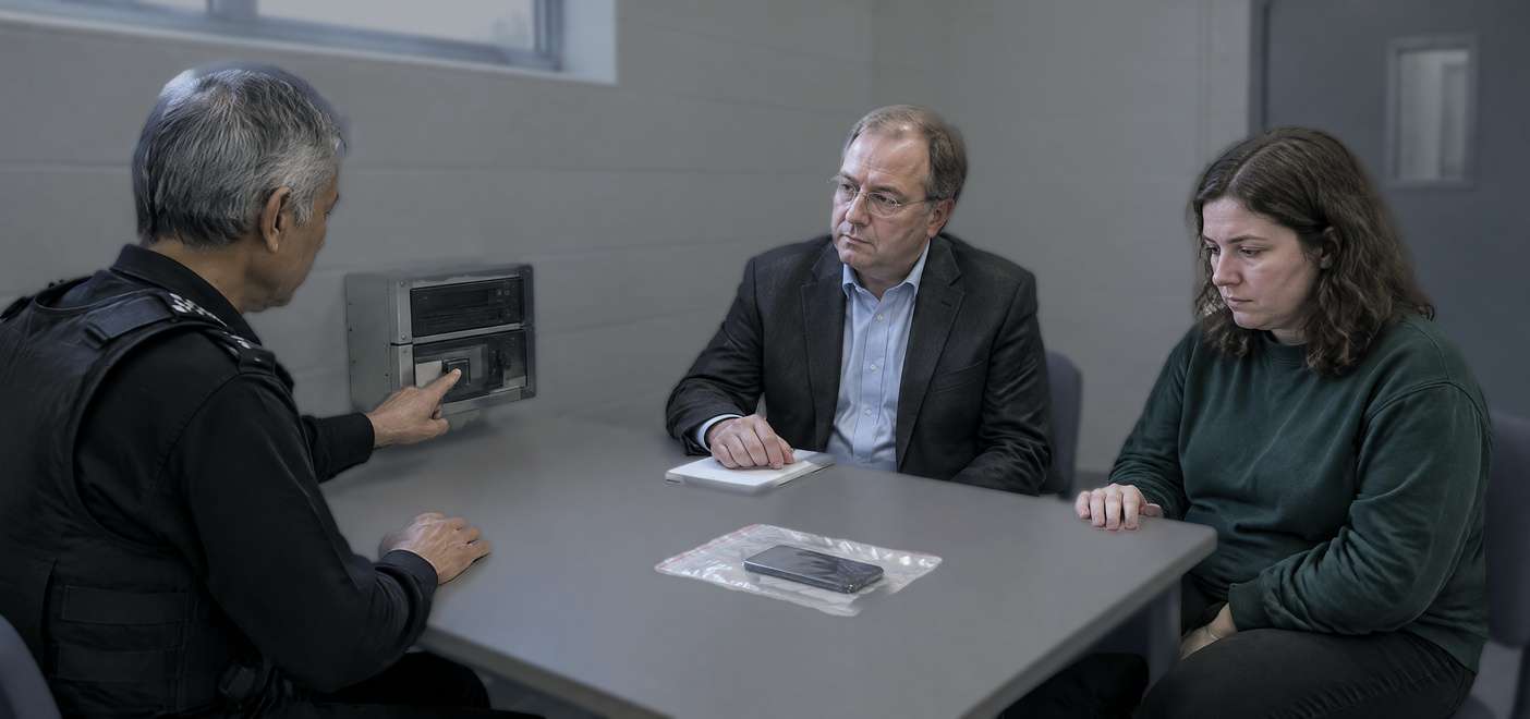 Solicitor with client in interview over an alleged non-molestation order breach