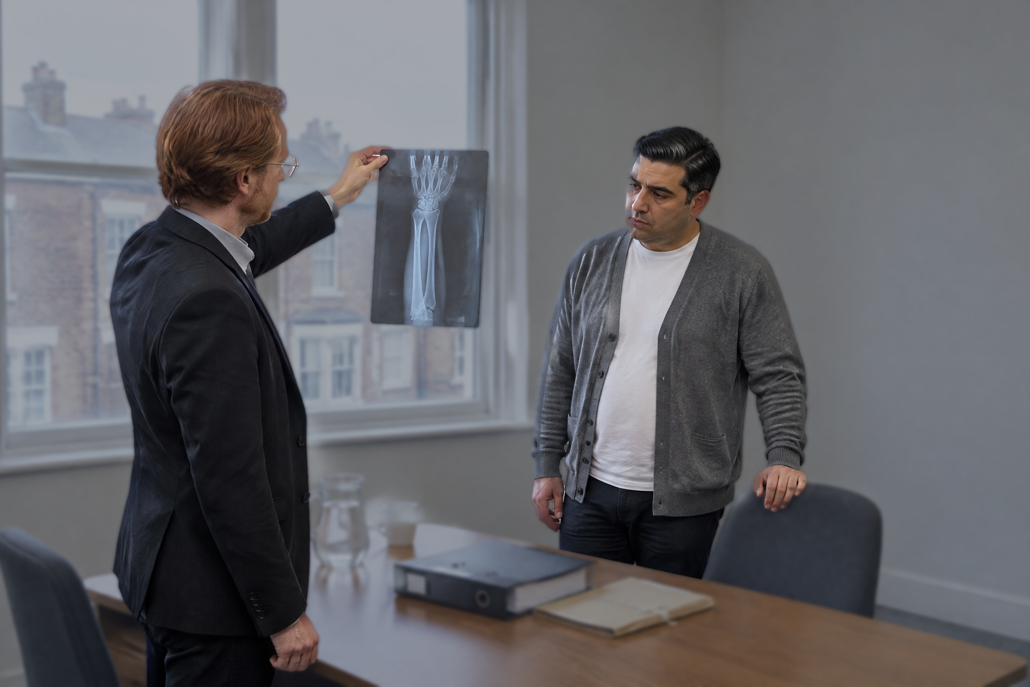 Solicitor showing an X-ray of injuries in a Violent crime case